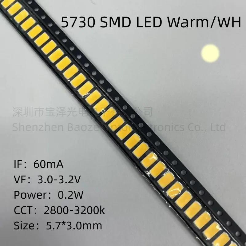0,2 W 5730 SMD LED Teplá biela 5.7*3.0 mm Vysoký jas, Vysoká kvalita vinuté perly . ' - ' . 0