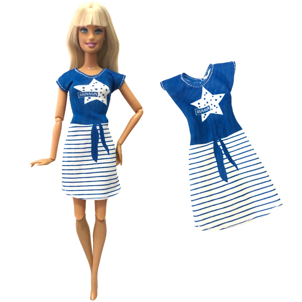 1 Nastavte Hviezda Vzor-Krátke rukávy Šaty okolo Krku Tričko Bábika Darček k Narodeninám Pre Bábiku Barbie Girl Príslušenstvo 286C . ' - ' . 0