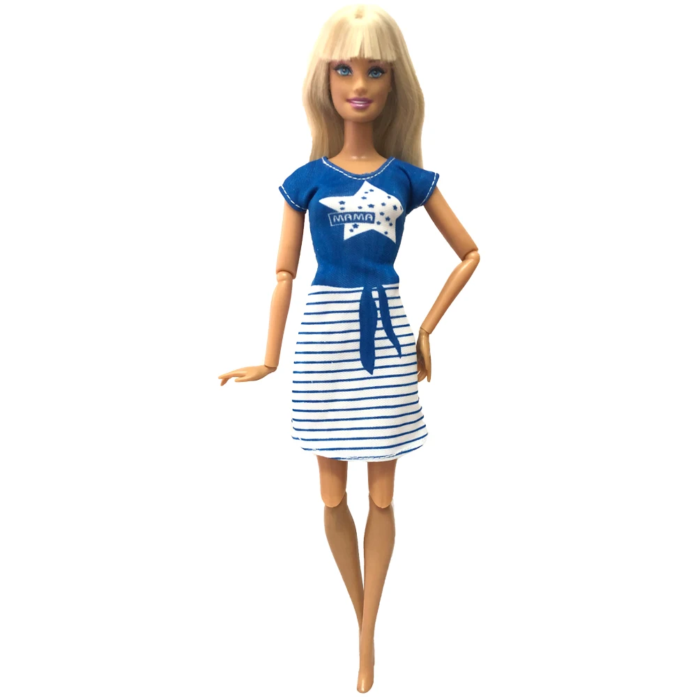 1 Nastavte Hviezda Vzor-Krátke rukávy Šaty okolo Krku Tričko Bábika Darček k Narodeninám Pre Bábiku Barbie Girl Príslušenstvo 286C . ' - ' . 1