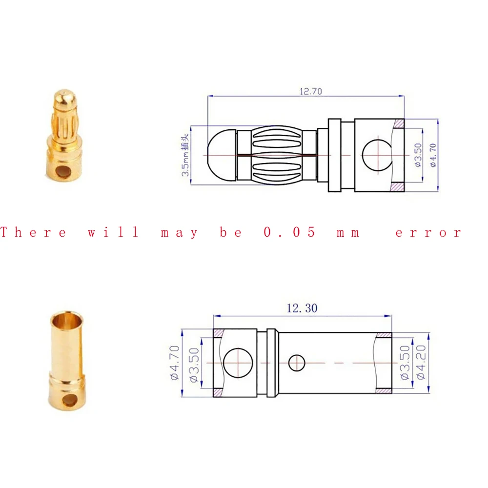 10 Párov 3,5 mm Meď Bullet Banán Konektormi Samec + Samica pre RC Motorových ESC Batérie Časť . ' - ' . 5