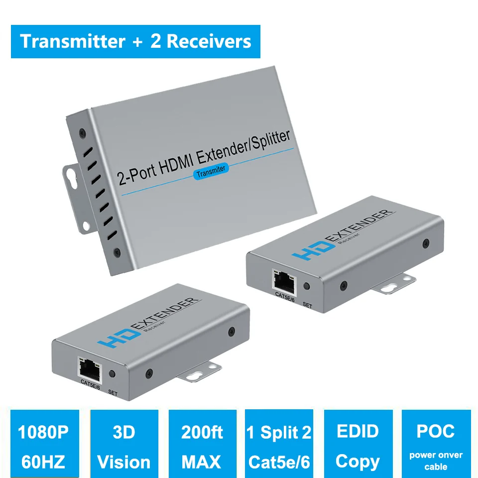 1x2 HDMI Splitter Extender 60m 1x2 HDMI UTP Extender Cat5e Cat6 1080P RJ45 HDMI Splitter extensor Vysielač, Prijímač . ' - ' . 0