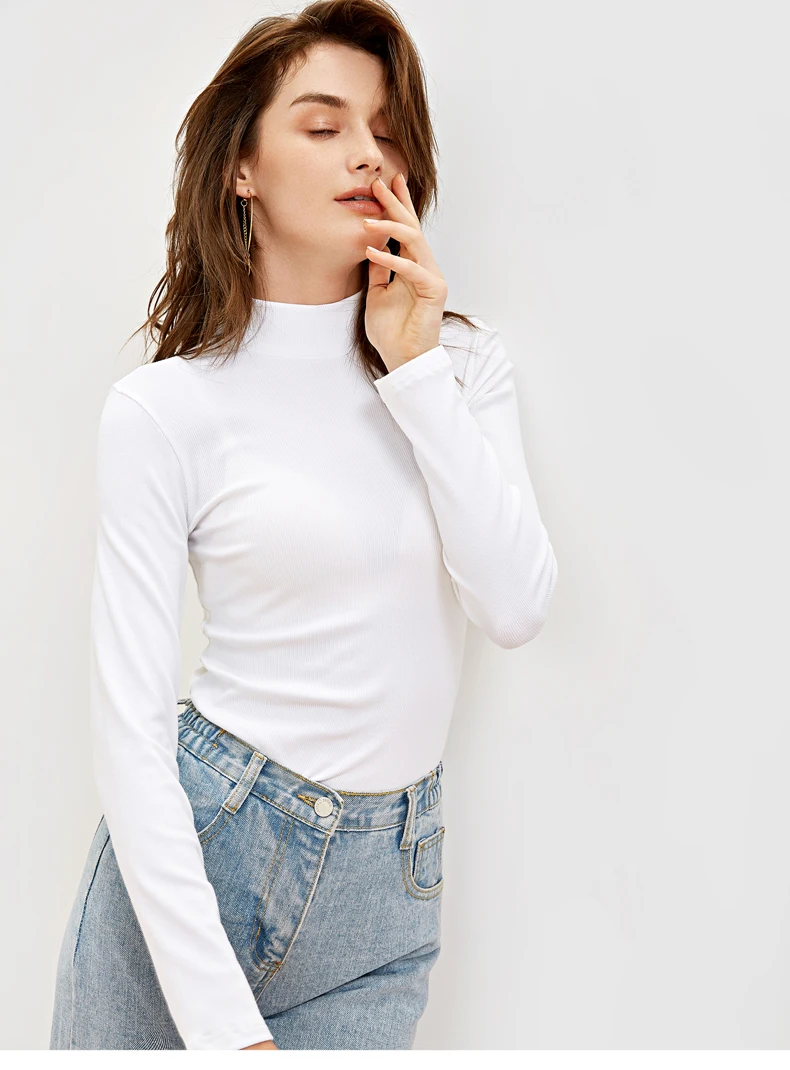 2019 Európe a Amerike nové sexy módne Derong jeseň a v zime vysoký golier T-Shirt Top . ' - ' . 3