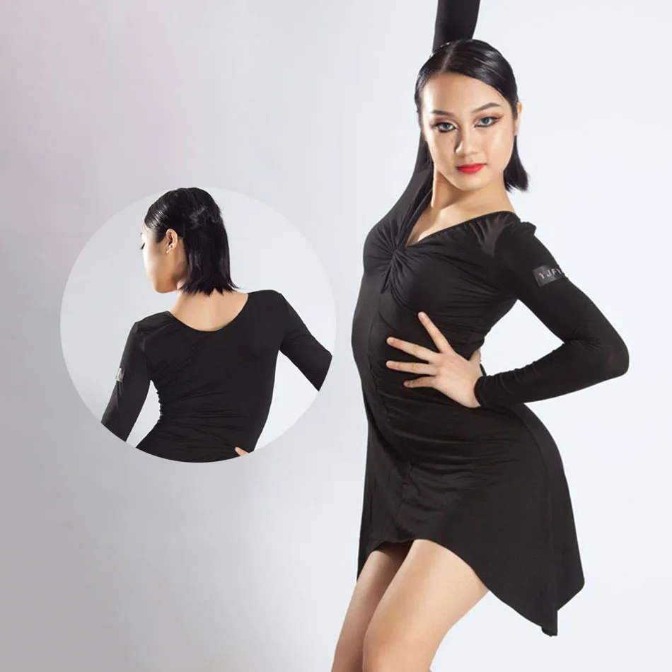 2020 Nové V Krku Dlhý Rukáv Latinské Tanečné Šaty Žien Tanec Spoločenský Kostým ChaCha Šaty Latino Dancewear T005 . ' - ' . 2