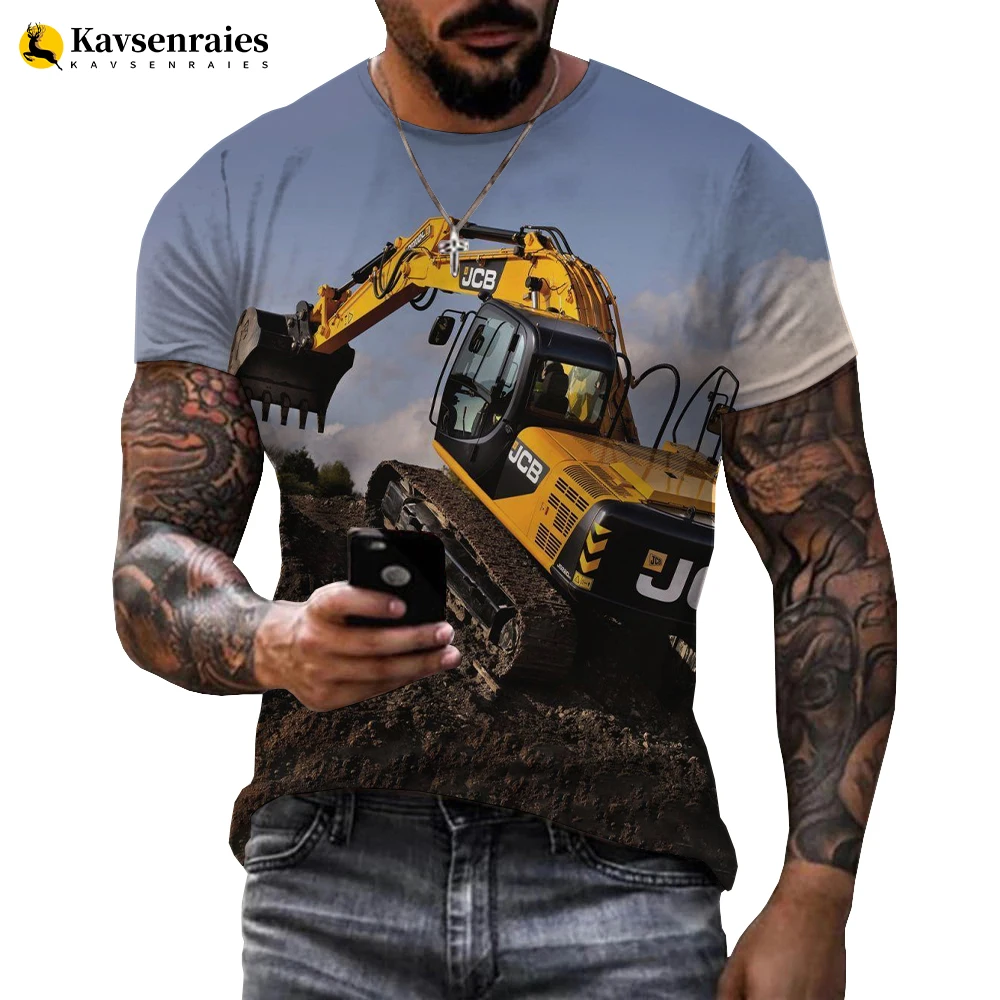 2022 Hot Predaj Ťažkých Zariadení Traktor Bager Vytlačený 3D T-shirt Mužov Letné Vonkajšie Módne Bežné Tričko Streetwear Pohode Zhora . ' - ' . 2