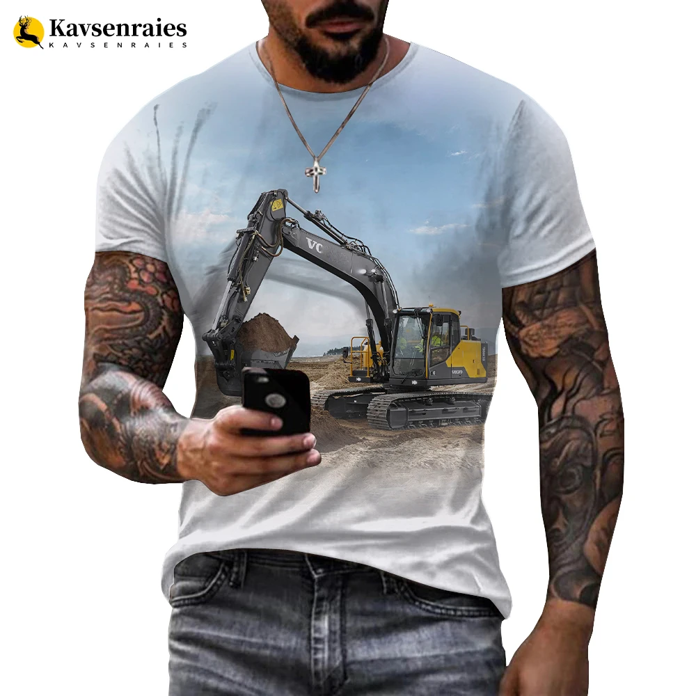 2022 Hot Predaj Ťažkých Zariadení Traktor Bager Vytlačený 3D T-shirt Mužov Letné Vonkajšie Módne Bežné Tričko Streetwear Pohode Zhora . ' - ' . 4
