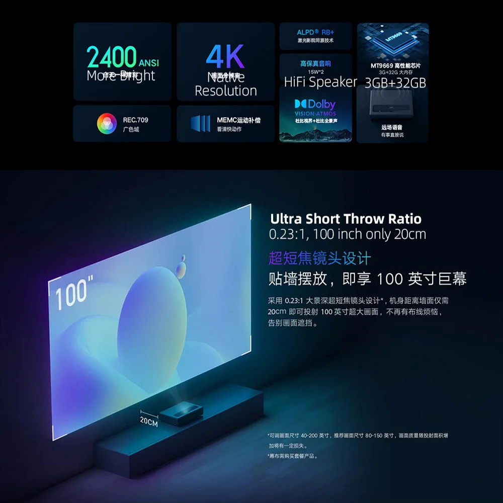 2022 Najnovšie ťia Kino 2 4K Laserový Projektor 2400 ANSI Lumen 3840x2160p, 3D XMJGYY01FM Smart Home Najlepšie Video Projektory . ' - ' . 2