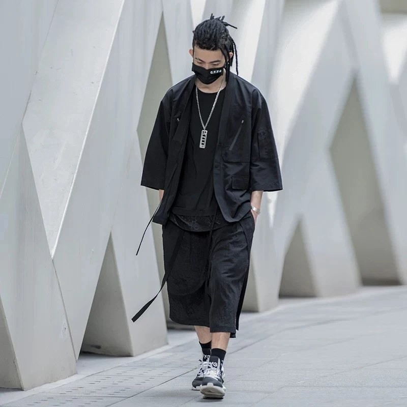 2023 Japonské Kimono Bunda Na Zips, Vrecká Hip Hop Mužov Čierna Bunda Streetwear Harajuku Japonskom Štýle Cardigan Bunda Kimono . ' - ' . 2