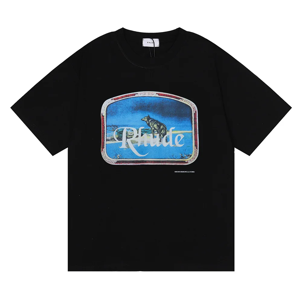 2023 jar a v lete nový príliv značky RHUDE osamelý Vlk tlač hip hop mužov a žien voľné bežné krátke sleeve T-shirt . ' - ' . 0