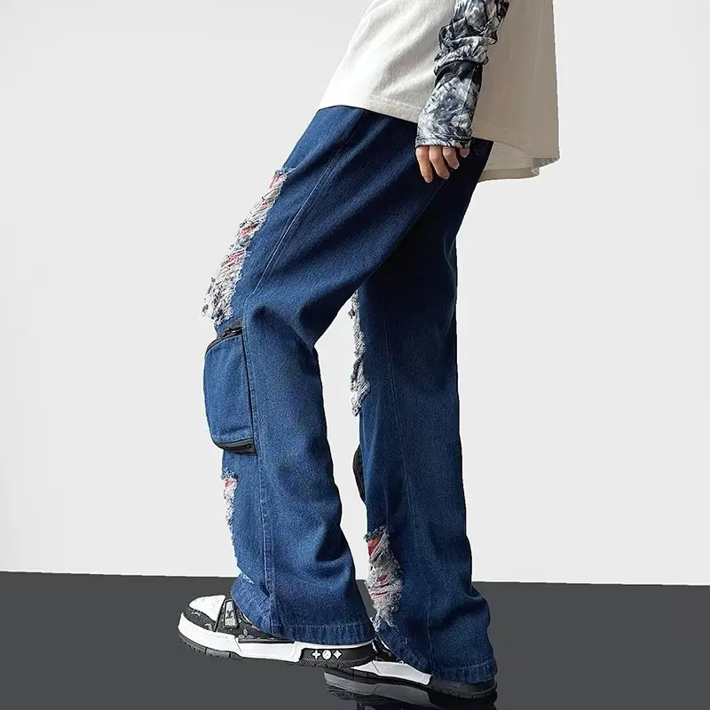 2023 Ropa Grunge Y2K Streetwear Neforemné Skladaný Roztrhané Džínsy, Nohavice Mužov Oblečenie Rovno Šnúrkou Džínsové Nohavice Pantalon Homme . ' - ' . 1