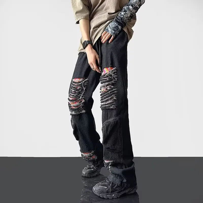 2023 Ropa Grunge Y2K Streetwear Neforemné Skladaný Roztrhané Džínsy, Nohavice Mužov Oblečenie Rovno Šnúrkou Džínsové Nohavice Pantalon Homme . ' - ' . 3