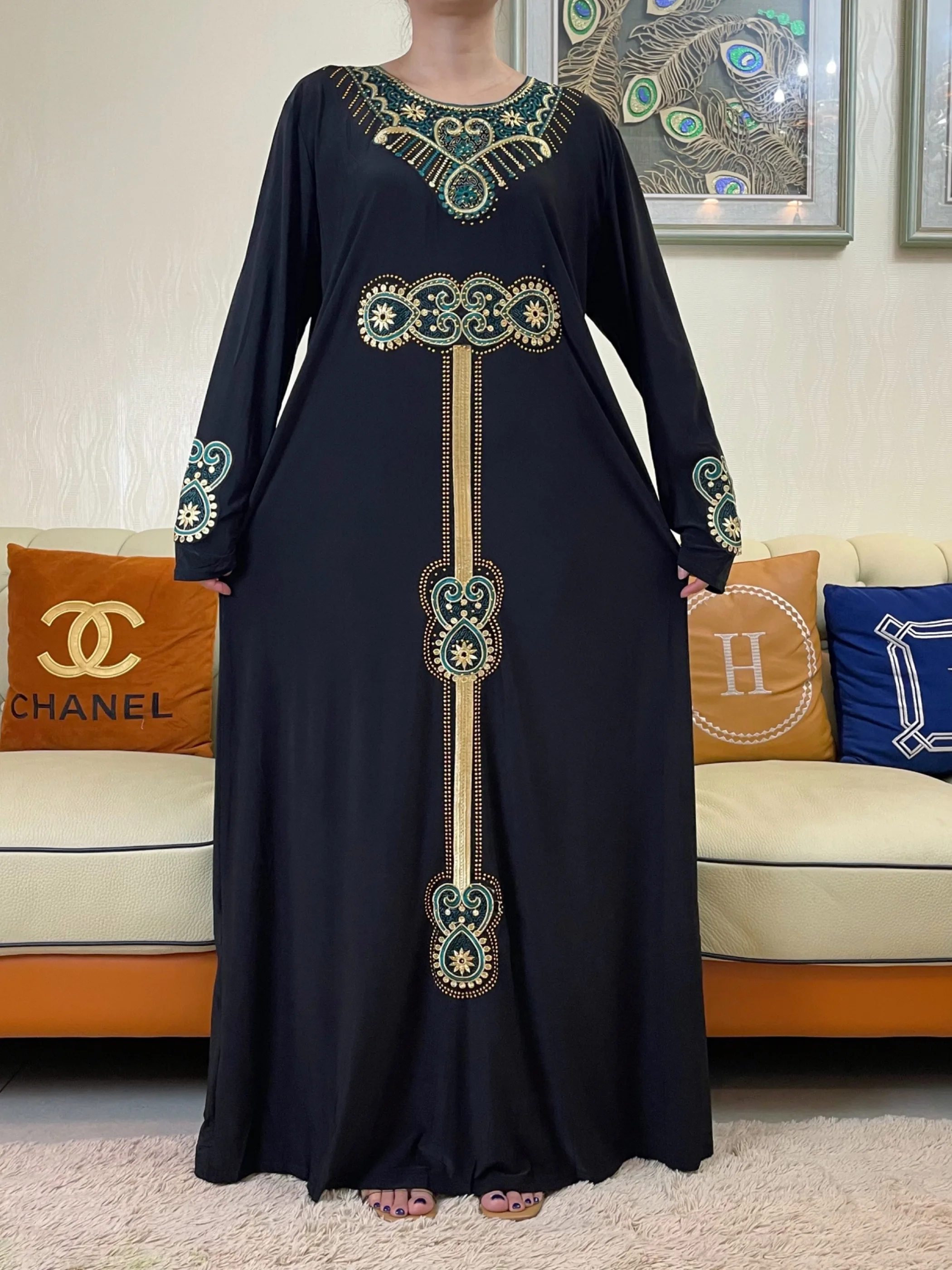 2023New Dubaj Moslimských Jar Abaya Perličiek Vločka Výšivky Maxi Modlitba Šaty dámske Voľné arabský Islam Oblečenie Dlhé Šaty Eid . ' - ' . 4