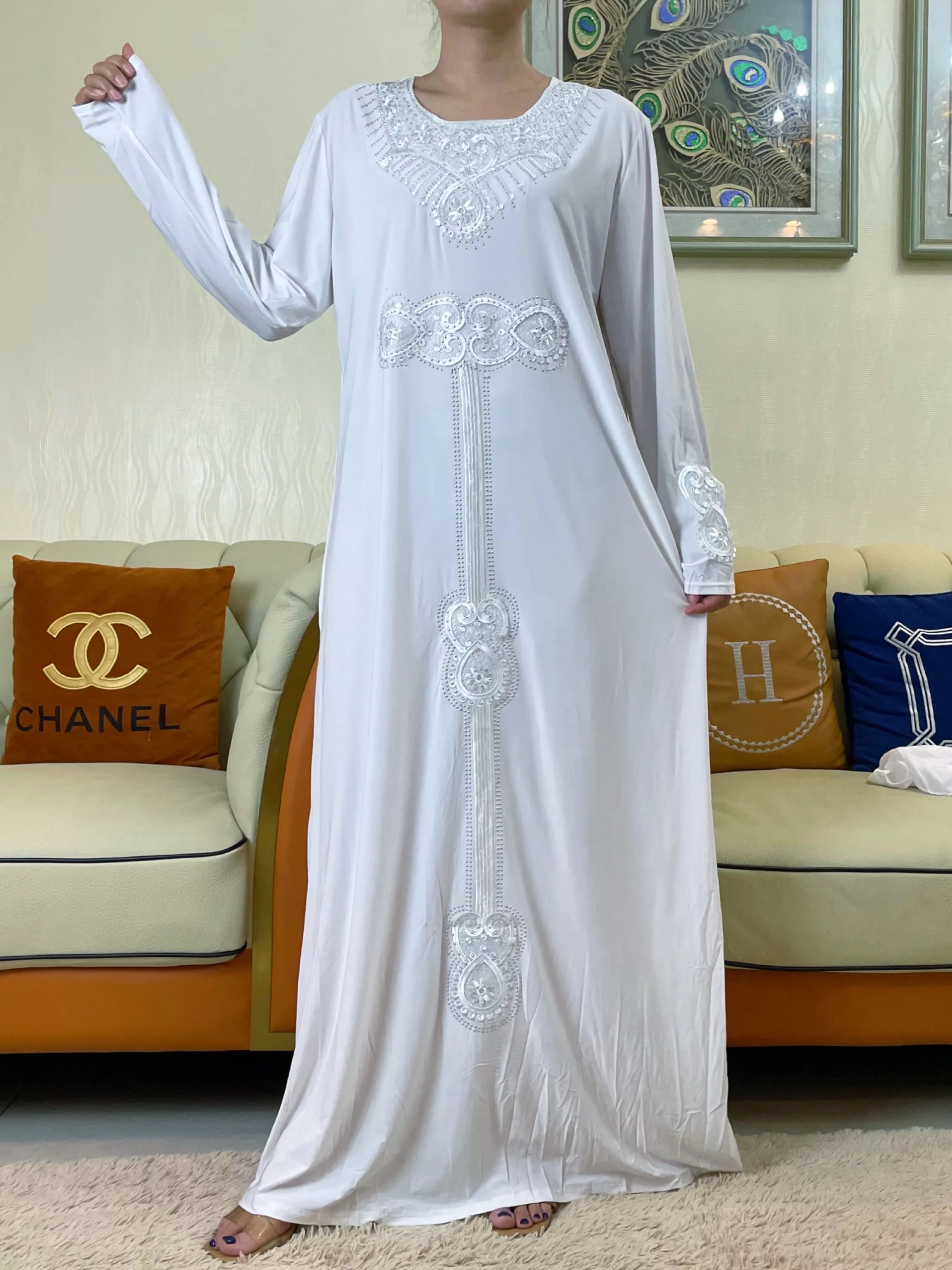 2023New Dubaj Moslimských Jar Abaya Perličiek Vločka Výšivky Maxi Modlitba Šaty dámske Voľné arabský Islam Oblečenie Dlhé Šaty Eid . ' - ' . 5