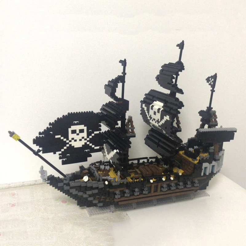 3D Model DIY Diamond Kvádre, Tehly, Budova Caribbean Pirate Black Pearl Loď Lebky Vlajkou Loď Hračka pre Deti, . ' - ' . 0