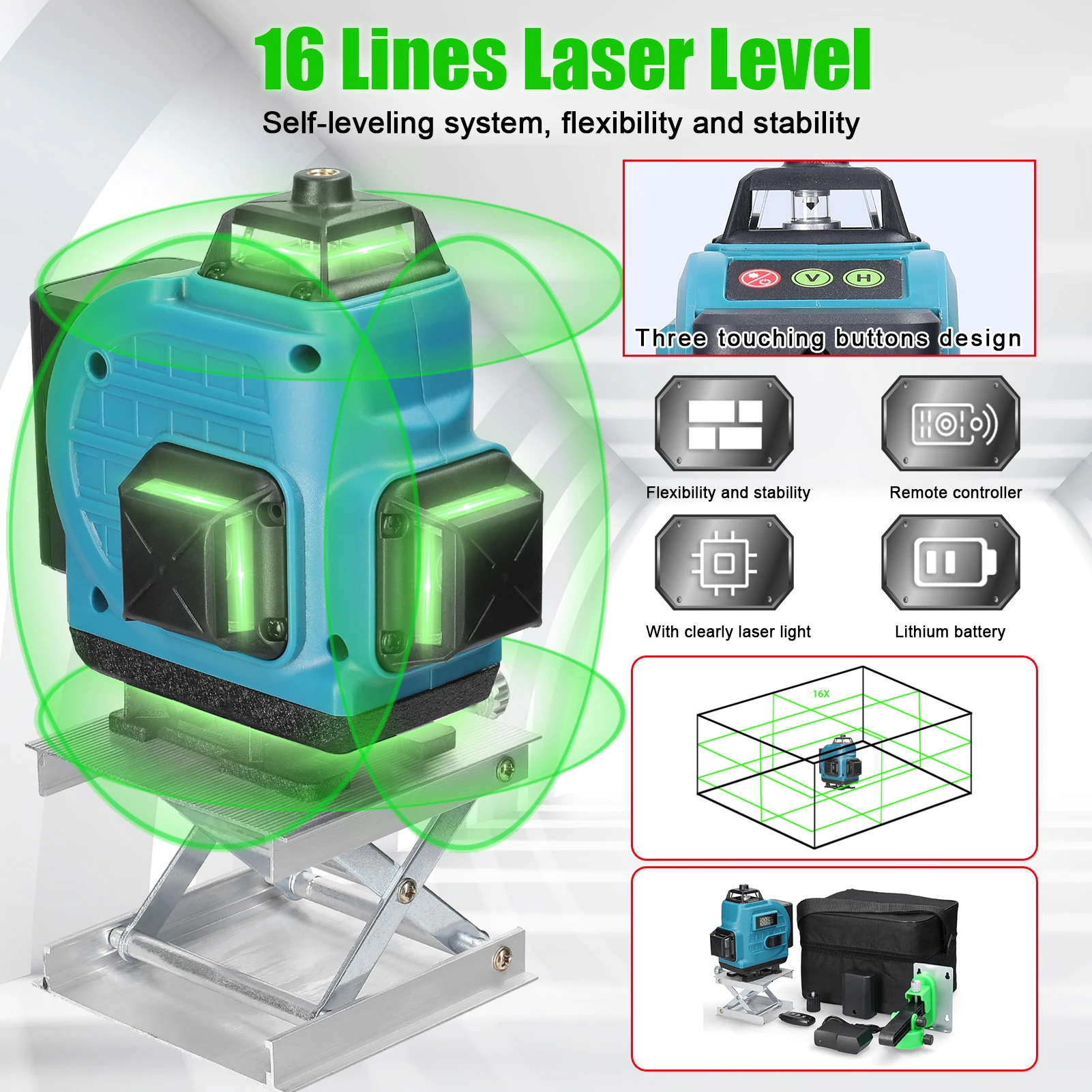4D 16 Riadkov Laser Úroveň 3° Self-nivelačný prístroj Nabíjateľné Lítiové Batérie, Vyrovnávanie Nástroj Všesmerového Zlepšenie Nástroj . ' - ' . 2