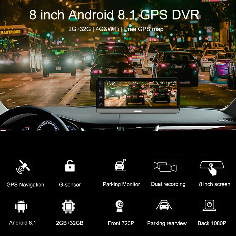 4G Dash Cam pre Automobilové DVR ADAS black box parkovanie monitorovanie FHD 1080P Zadné Dual Kamera, videorekordér 2+32 GB GPS Jazdy Nahrávač . ' - ' . 1