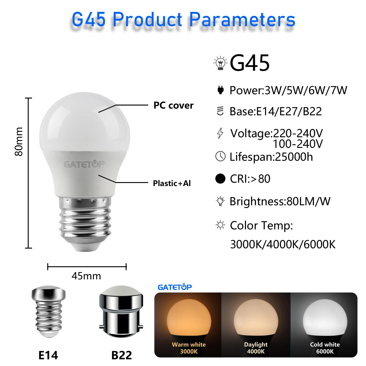 6PCS LED žiarovky Energeticky efektívne G45 C37 E14 E27 B22 3W 5W 6W 7W AC220V AC110V Led Golf Žiarovky Lampy Pre Domáce Dekorácie . ' - ' . 2