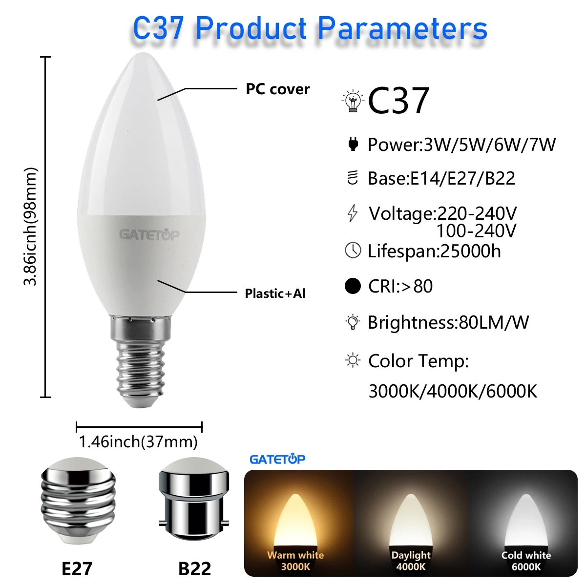 6PCS LED žiarovky Energeticky efektívne G45 C37 E14 E27 B22 3W 5W 6W 7W AC220V AC110V Led Golf Žiarovky Lampy Pre Domáce Dekorácie . ' - ' . 3
