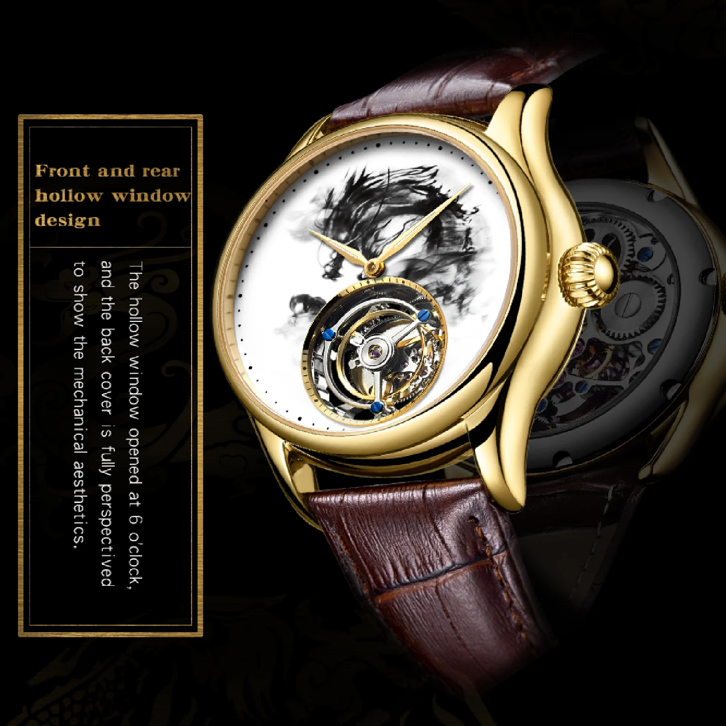 AESOP Mechanické Hodinky Mužov Atrament Dragon Totem Tourbillon Kostra Nepremokavé Športové Náramkové hodinky, Luxusné Značky Muži Mechanické Hodinky . ' - ' . 2