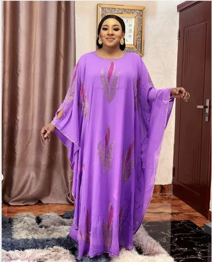 Africké Šaty Pre Ženy Župan Africaine Femme Moslimských Abaya Dubaj Plus Veľkosť Flitrami Šifón Bat Rukáv Maxi Šaty Vestidos Handričkou . ' - ' . 2