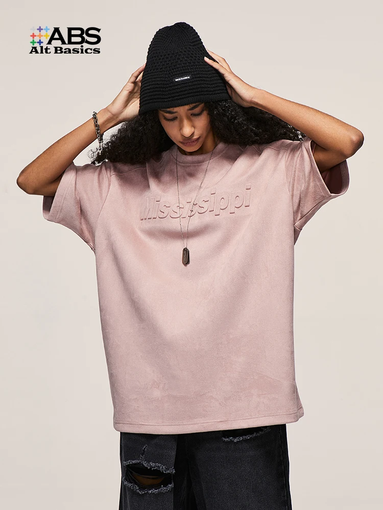 Alt Základy Plastický Faux Suede Ružové tričko Ženy Street Style Nadrozmerné tričká . ' - ' . 0