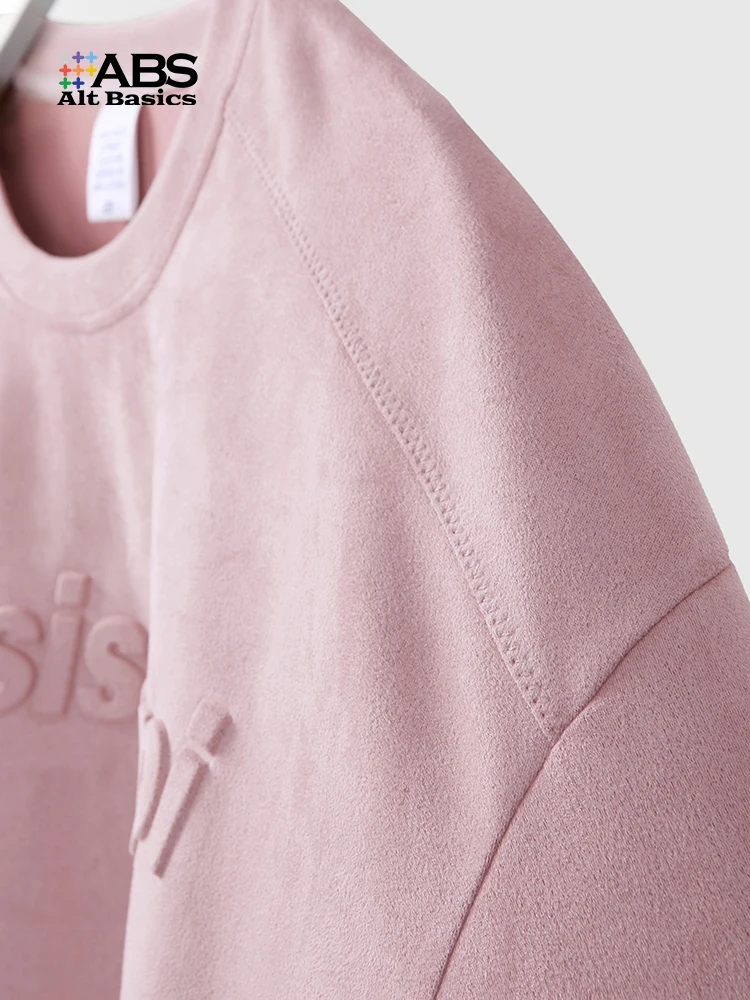 Alt Základy Plastický Faux Suede Ružové tričko Ženy Street Style Nadrozmerné tričká . ' - ' . 5