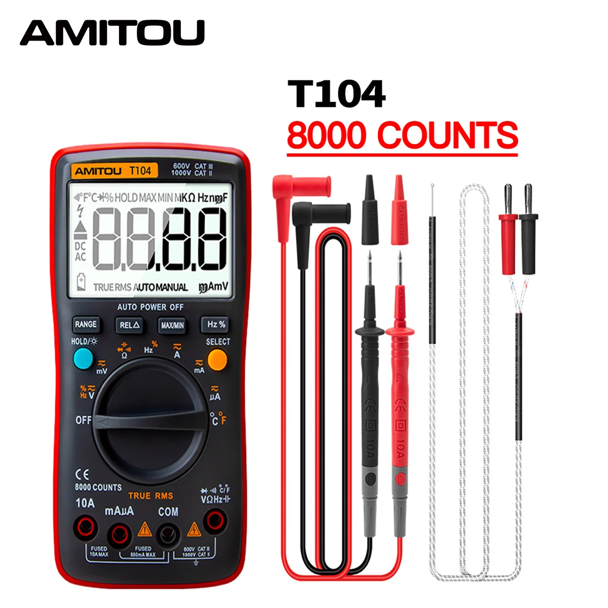 AMITOU T104 Profesionálny Digitálny Multimeter Elektrické Voltmeter Ammeter AC/DC Napätie Tester Multi-tester Nástroje pre Krupina . ' - ' . 0