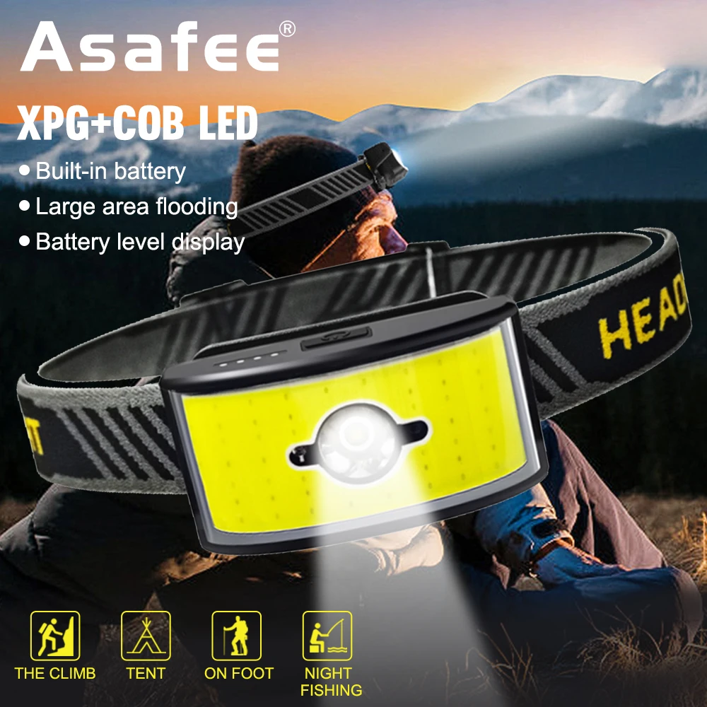Asafee XPG+KLAS Malé čelová Lampa S vstavanej Batérie TYPU C Nabíjateľná Zakrivené plochy Floodlight KLASU Prenosné Vedúci svetlo . ' - ' . 0