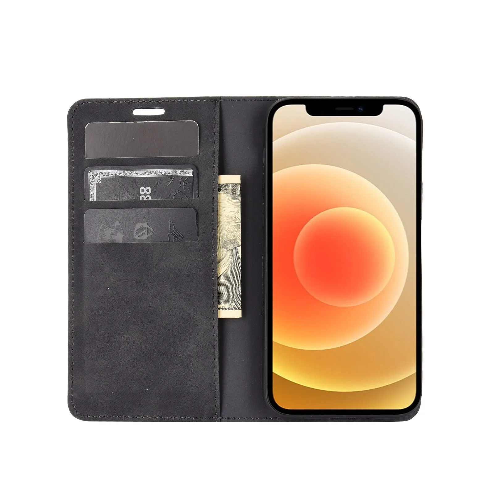 Automatické Prepínanie Kožené puzdro pre iPhone 12 (6.1 v) 5G Flip Peňaženky, Kniha Style Kryt Čierny pre iPhone12 . ' - ' . 3