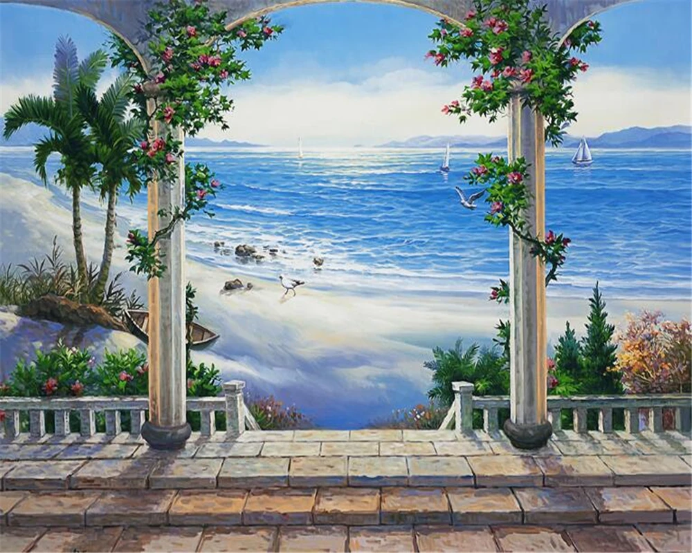 beibehang Sen, krásna pláž krajiny Stredomoria nástennú maľbu, tapety domova gauč pozadí na stenu, tapety na steny, 3 d . ' - ' . 1