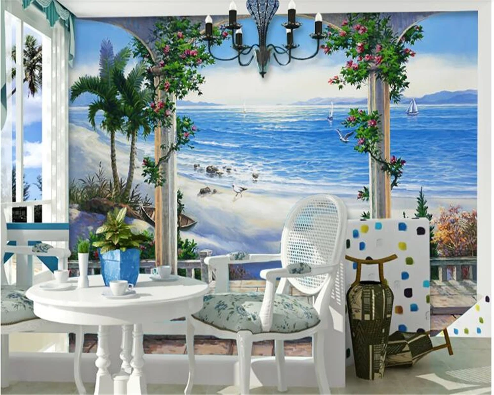 beibehang Sen, krásna pláž krajiny Stredomoria nástennú maľbu, tapety domova gauč pozadí na stenu, tapety na steny, 3 d . ' - ' . 2
