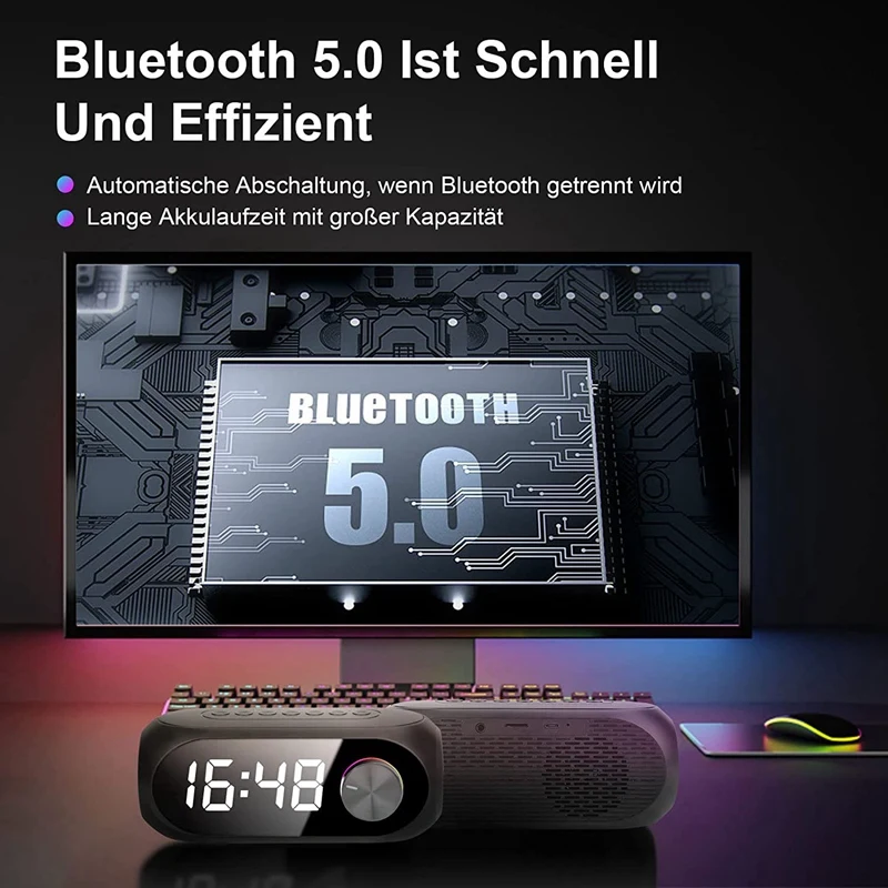 Bluetooth Zrkadlo Reproduktor Multifunkčné Music Box Reproduktor Rádio Budík Digitálny Reproduktor S USB Nabíjačky . ' - ' . 2