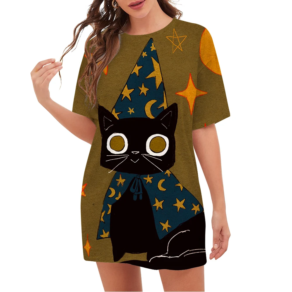 CLOOCL Ženy T-shirt Najnovšie Halloween Kreslených Mačka 3D Tlač Voľné Bežné Krátky Rukáv, golier Posádky Krku Tees Zvierat Nadrozmerné Topy . ' - ' . 0