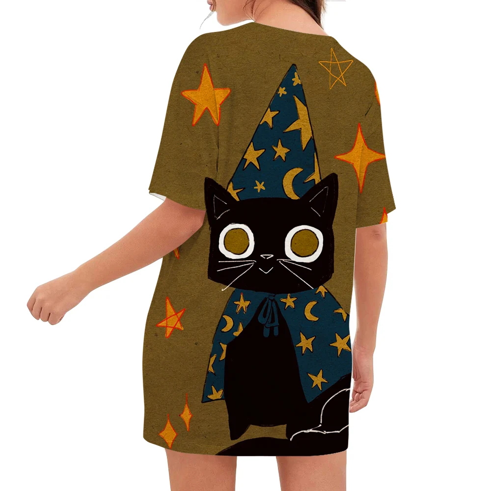 CLOOCL Ženy T-shirt Najnovšie Halloween Kreslených Mačka 3D Tlač Voľné Bežné Krátky Rukáv, golier Posádky Krku Tees Zvierat Nadrozmerné Topy . ' - ' . 1