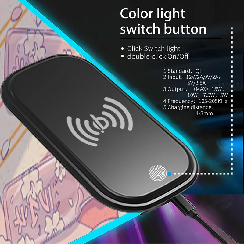 Cool animácie USB svetelný bezdrôtové nabíjanie podložka pod myš s LED rýchle nabíjanie osobnosť E-sports RGB farebné svetelné podložka pod myš . ' - ' . 2