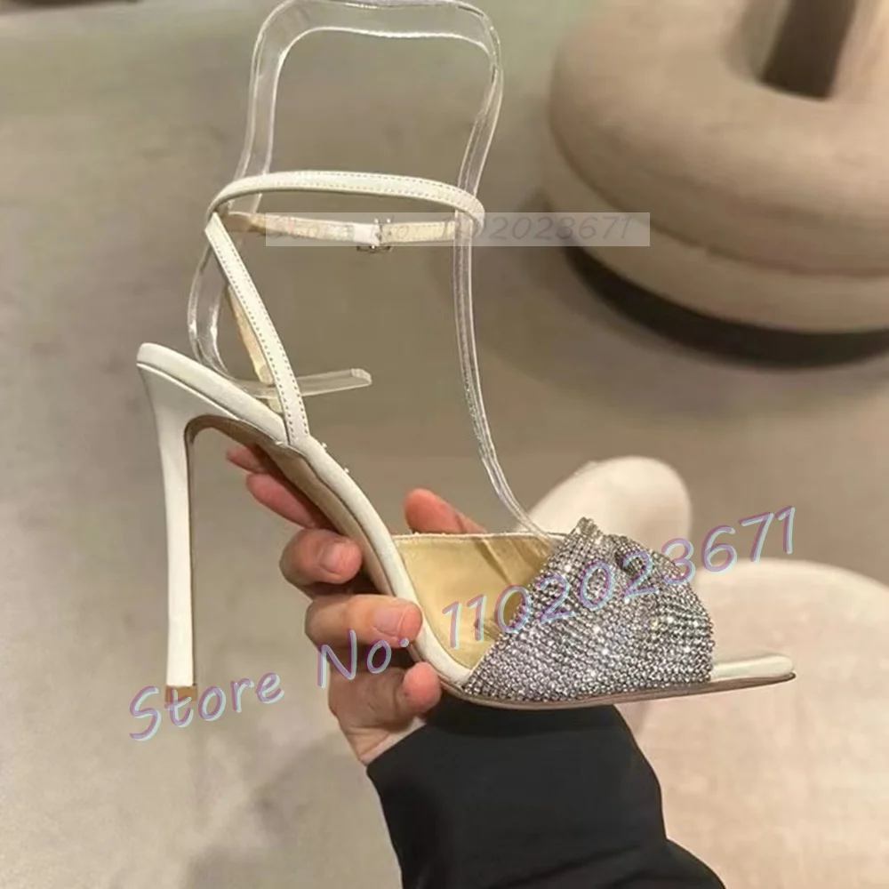 Crystal Zábal Biele Sandále S Vysokými Podpätkami Ženy Trendy Iskrivý Elegantné Sandále Žena Lete Kríž Popruh Otvorené Prst Dizajn Topánky . ' - ' . 4