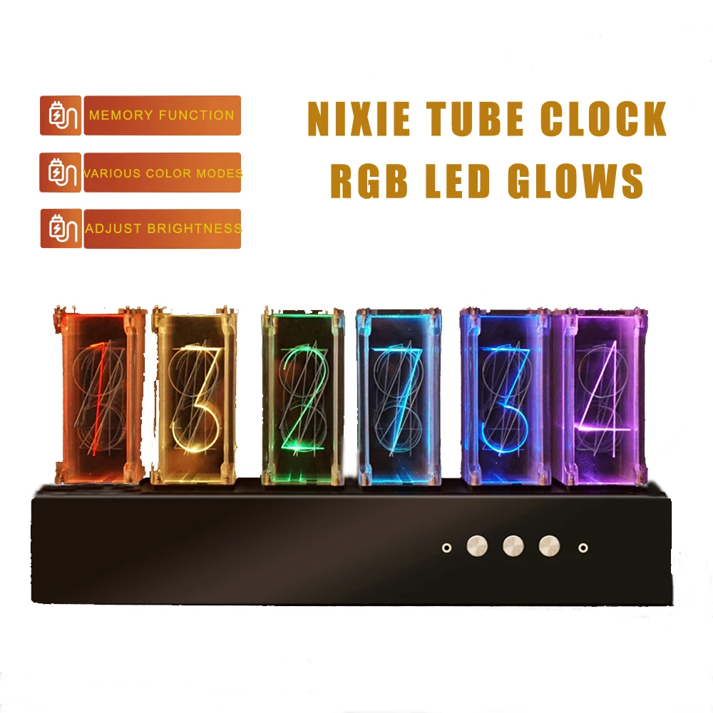 Digital RGB Nixie Tube Clock s Farebnými LED Svieti pre Domáce Stolné Dekorácie. Luxusné skrinky Upchávky pre Darček. . ' - ' . 0