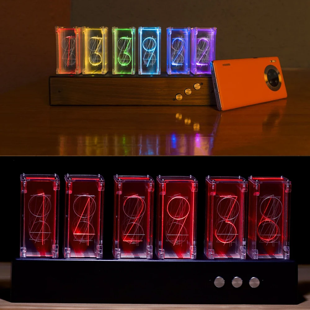 Digital RGB Nixie Tube Clock s Farebnými LED Svieti pre Domáce Stolné Dekorácie. Luxusné skrinky Upchávky pre Darček. . ' - ' . 4