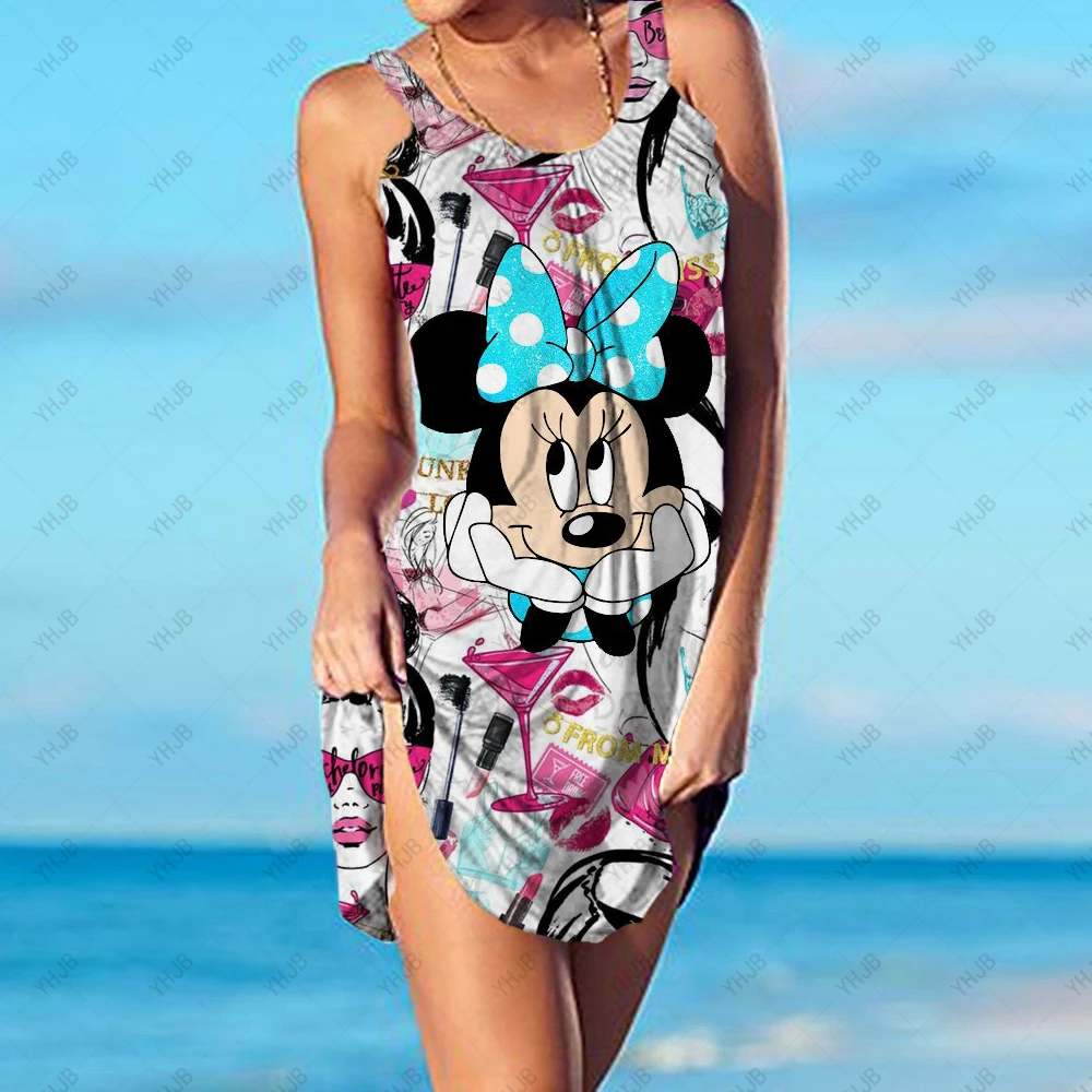 Disney Minnie Mickey Mouse Šaty Kvetinový Tlač Roztomilý Sundress 2000s Estetické Kawaii O Krk Letné Šaty bez Rukávov A-line Šaty . ' - ' . 4