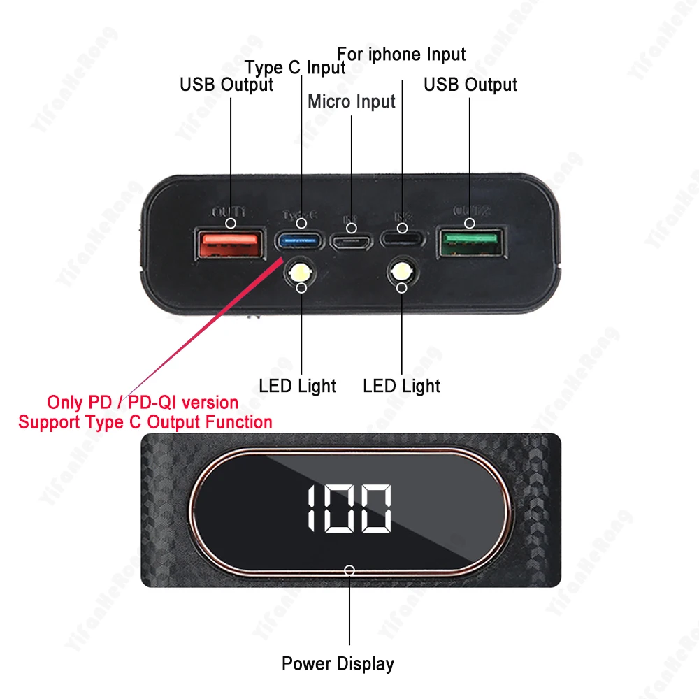 DIY Power Bank 4x 21700 Batérie Poľa Prípade Kit QC3.0 PD Rýchle Nabíjanie USB Nabíjačku s Displejom pre Smartphone . ' - ' . 4