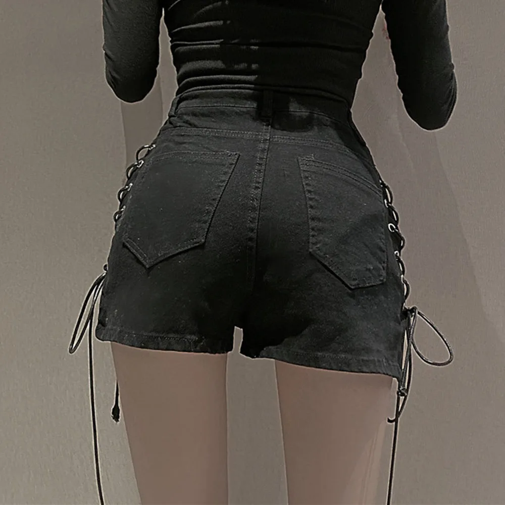 DUTRIEUX Rosetic Obväz Sexy Denim Šortky WomenGothic Džínsy Mini Vysoký Pás Čipky Bežné Zip Black Goth Klubu Fashion 2021 . ' - ' . 1