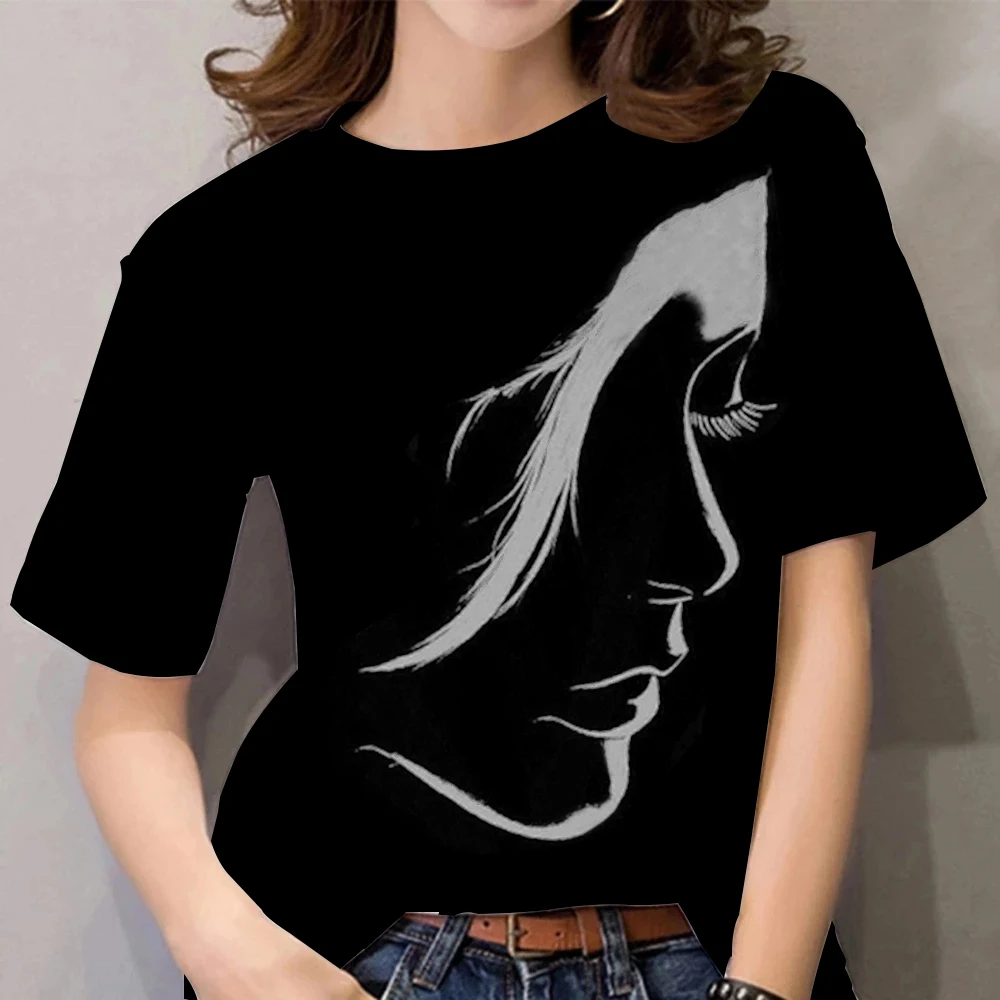 Dámske módne nový vintage tváre tlač tému Krátky rukáv T-shirt o golier basic tričko vrchole letné nadrozmerné Y2K dievča oblečenie . ' - ' . 3