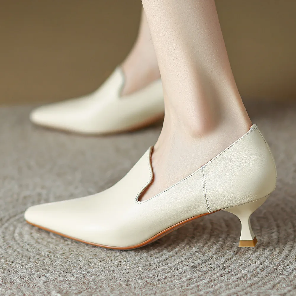 Dámske originálne kožené tenké vysokým podpätkom ukázal prst slip-on čerpadlá OL štýl elegantné dámy denné šaty čerpadlá poltopánková obuv ženy . ' - ' . 2
