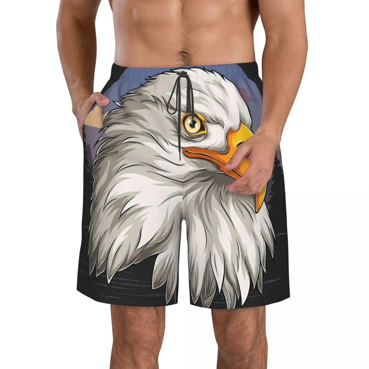 Eagle Hlavu S Americkou Vlajkou Vzor pánske Plážové Šortky Fitness Rýchle sušenie Plavky Zábavné Ulici Zábavnej 3D Šortky . ' - ' . 1