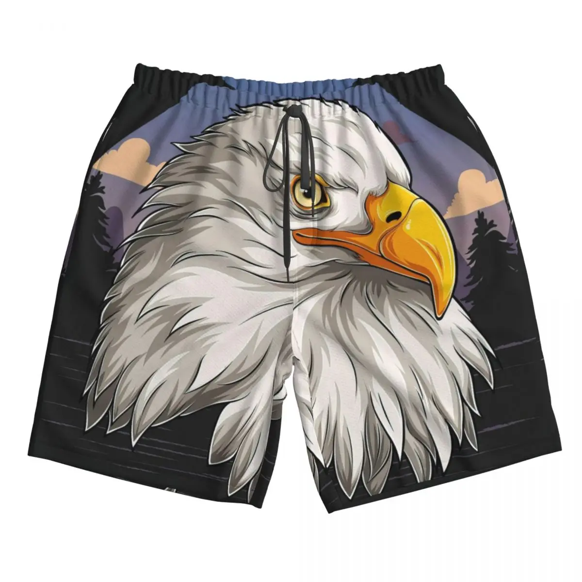 Eagle Hlavu S Americkou Vlajkou Vzor pánske Plážové Šortky Fitness Rýchle sušenie Plavky Zábavné Ulici Zábavnej 3D Šortky . ' - ' . 4