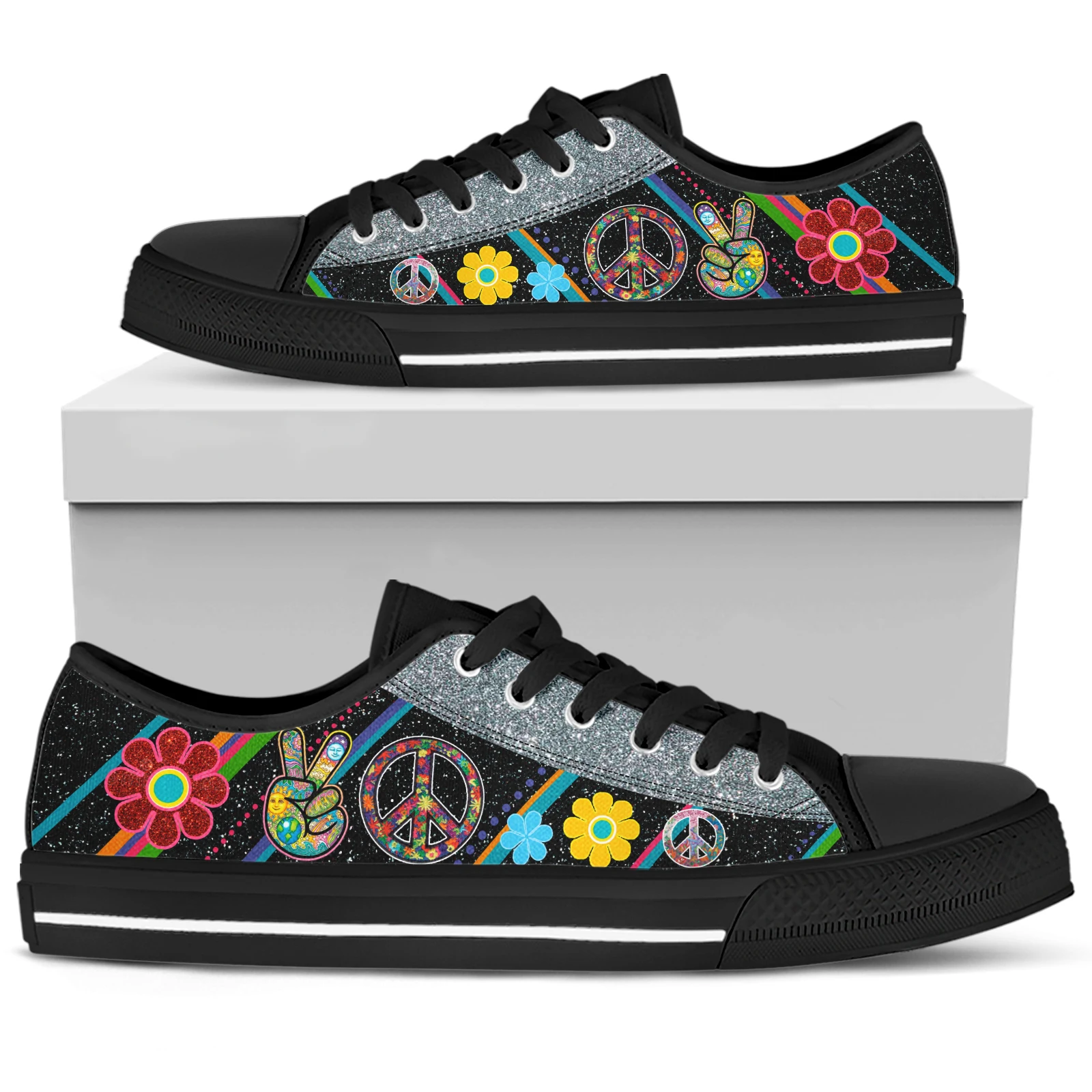 ELVISWORDS Boho Mier Logo Dizajn Čiernej Krajky-up Tenisky Hippie Dizajn Topánky dámske Kvetinové Tlač Plátno Topánky Zapatos Mujer . ' - ' . 1