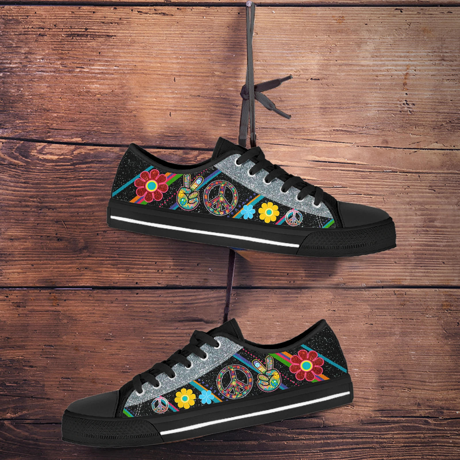 ELVISWORDS Boho Mier Logo Dizajn Čiernej Krajky-up Tenisky Hippie Dizajn Topánky dámske Kvetinové Tlač Plátno Topánky Zapatos Mujer . ' - ' . 2