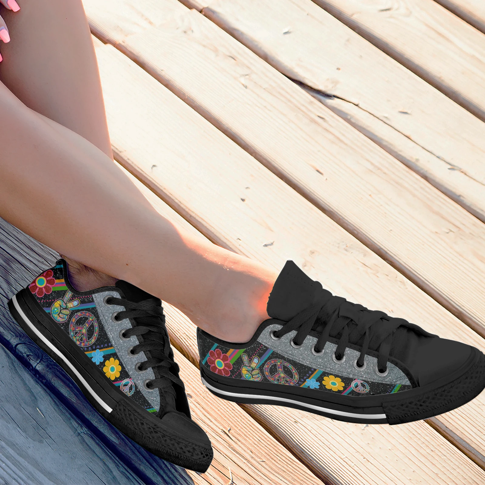 ELVISWORDS Boho Mier Logo Dizajn Čiernej Krajky-up Tenisky Hippie Dizajn Topánky dámske Kvetinové Tlač Plátno Topánky Zapatos Mujer . ' - ' . 4