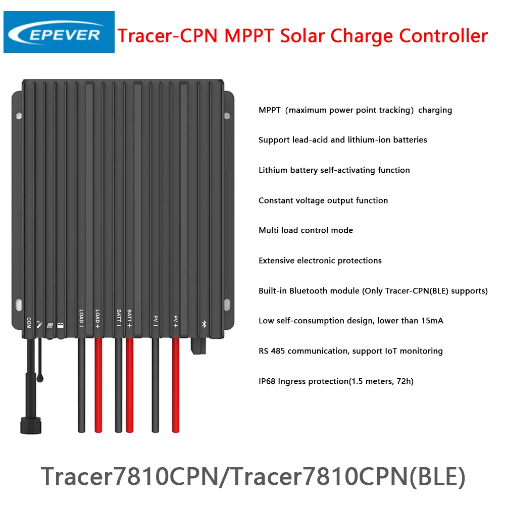 EPEVER Tracer-CPN MPPT Solárny Regulátor Nabíjania Tracer7810CPN/Tracer7810CPN(WS) RS 485 komunikácie 30A 12/24VDC Auto . ' - ' . 0