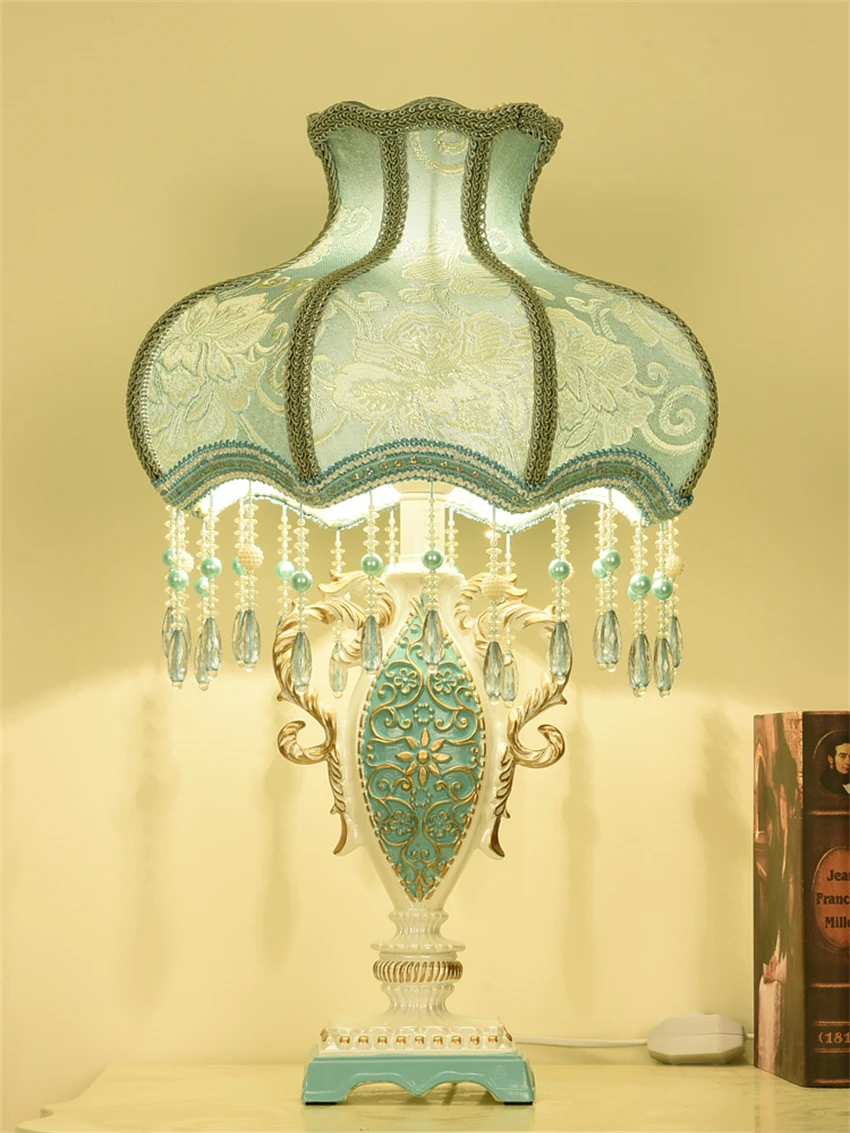 Európska modrá látka živice stolové lampy pastoračnej domov spálňa princezná izba stôl dekoratívne lampy teplej posteli stôl svetlá . ' - ' . 1