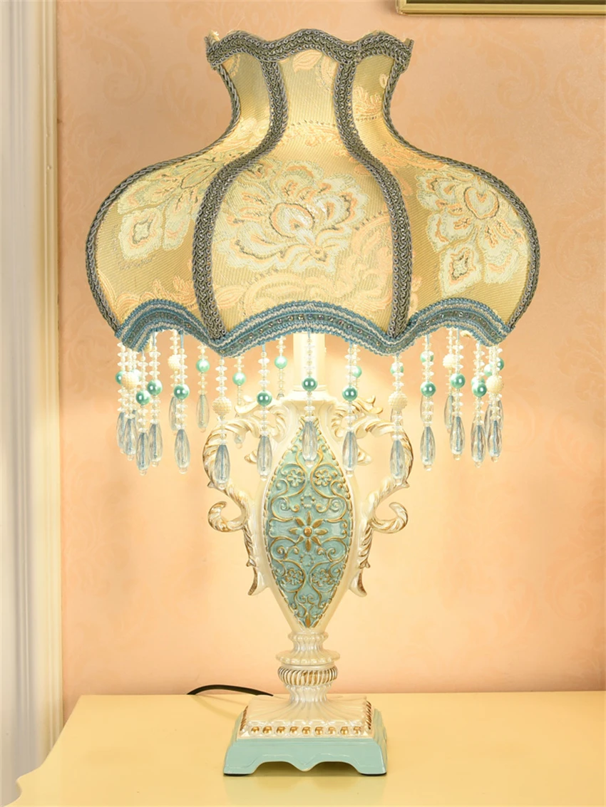 Európska modrá látka živice stolové lampy pastoračnej domov spálňa princezná izba stôl dekoratívne lampy teplej posteli stôl svetlá . ' - ' . 2